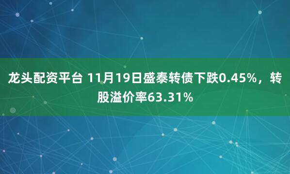 龙头配资平台 11月19日盛泰转债下跌0.45%，转股溢价率63.31%